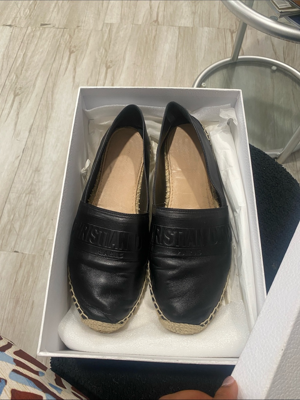 Dior Black Leather Espadrilles with Jute Trim